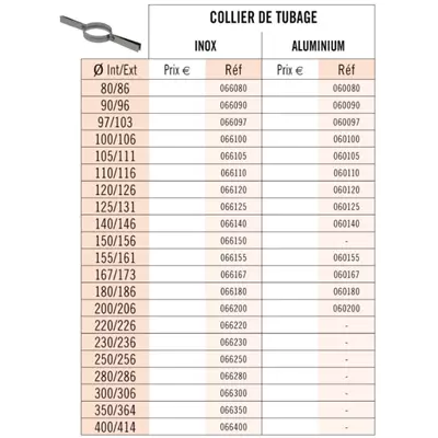 Collier de tubage inox Ø intérieur 100mm / extérieur 106mm - TEN Réf. 066100 (SUIVI)