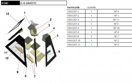 Kit complet de 10 briques vermiculite pour poêle cheminée Rocal D-10 Graffiti X1267