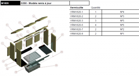 Kit complet de 14 briques vermiculite pour foyer Rocal G350 M1820