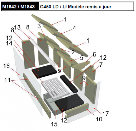 Kit complet de 17 briques vermiculite pour foyer Rocal G450 LD M1842