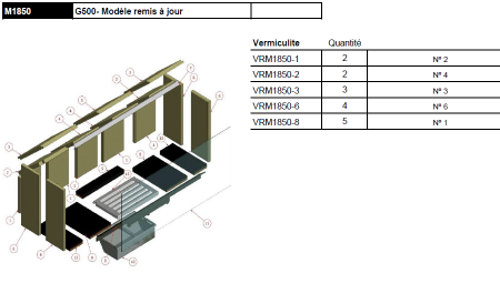 Kit complet de 17 briques vermiculite pour foyer Rocal G500 M1850