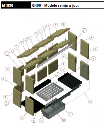 Kit complet de 22 briques vermiculite pour foyer Rocal G400 M1830