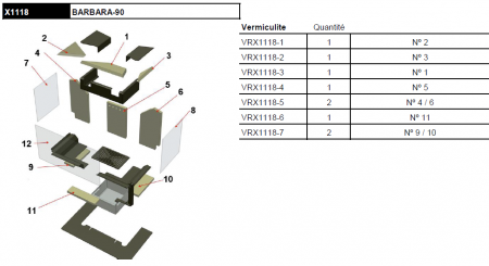 Kit complet de 6 briques vermiculite pour insert Rocal Barbara-90 X1118