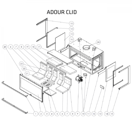 Kit complet de briques de foyer pour poêle Lacunza Adour 600 CLID