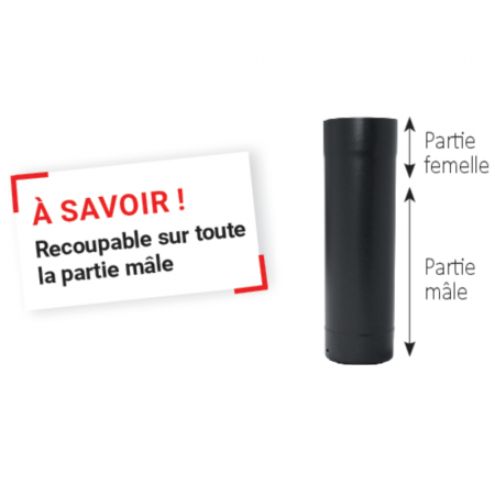 Tuyau Ø111 M/F 100cm (94cm utile) émaillé noir mat - TEN  Réf. 344013 (SUIVI)