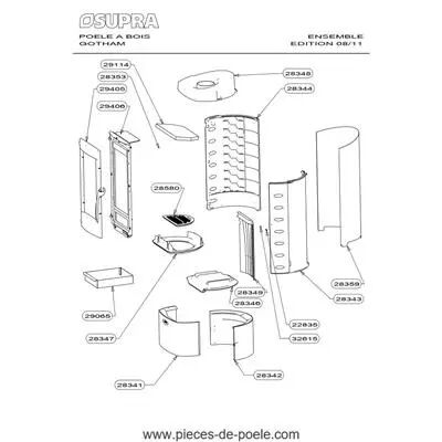 Vue éclatée - Poêle à bois GOTHAM FEXP - SUPRA Réf. 117113